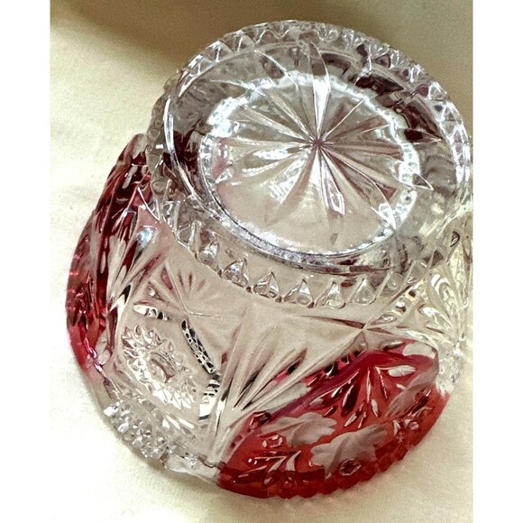 Vintage Ruby Red Crystal Candy Nut Dish Bowl Hand Cut Scalloped Edges Timeless - Picture 4 of 7